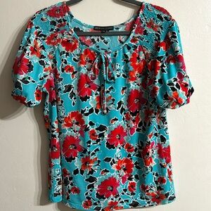 ***SOLD***   Adriane Vittadini top, size L, red, black and turquoise print
